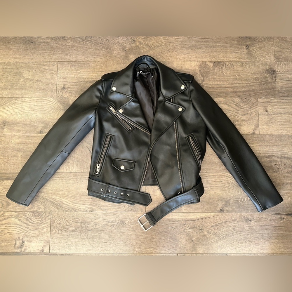 Zara Leather Biker Jacket Black - image 1